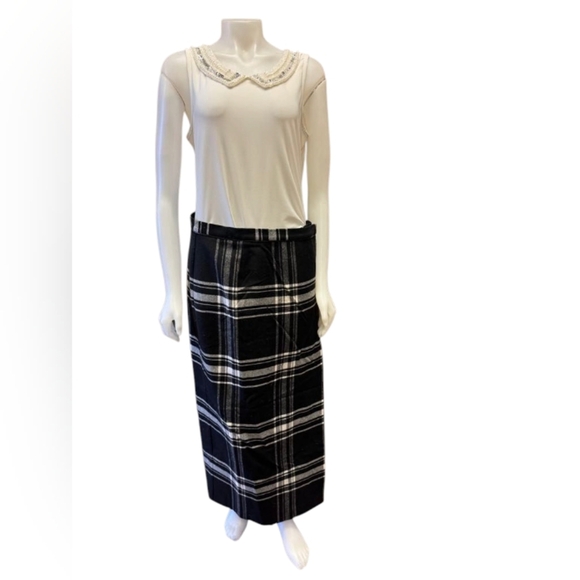 Liz Claiborne Skirt Wrap Maxi Wool Blend Plaid Black/White Size 14 - Picture 6 of 9